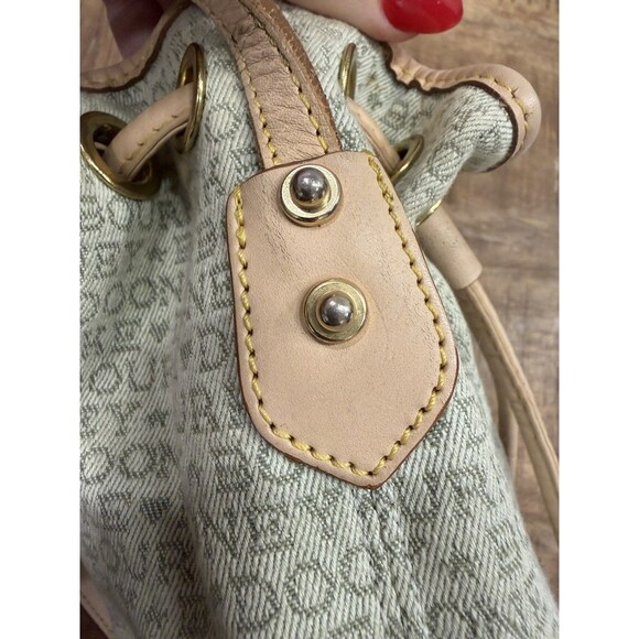 Dooney Bourke Vintage Monogram Leather Canvas Drawstring Bucket Bag Made In USA - Picture 10 of 15